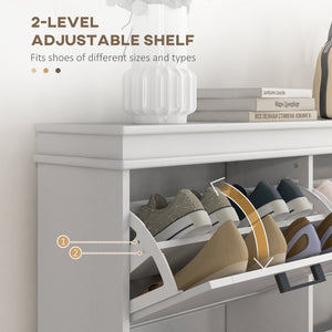Shoe Storage Cabinet with 4 Flip Drawers and Adjustable Shelves, Narrow Shoe Cabinet for 20 Pairs of Shoes, White