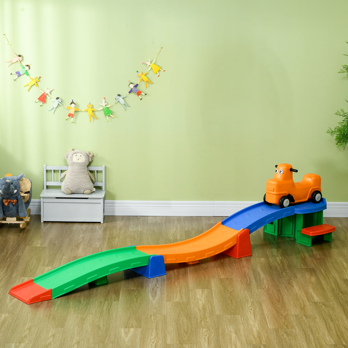 Qaba 9.8 ft Up and Down Roller Coaster for Kids, Thrill 4 Pieces Toddler Roller Coaster Ride on Toy with Side Steps, Sliding Car with Handles, for 2-5 Years Old