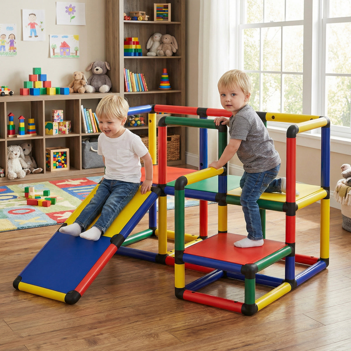 Qaba Kids Climbing Structure, Toddler Climbing Toys with Slide and Platform, Play Gym for Ages 1-6 Years, Mixed Colour
