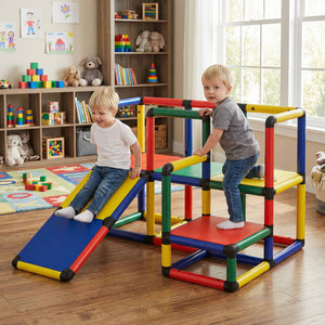 Qaba Kids Climbing Structure, Toddler Climbing Toys with Slide and Platform, Play Gym for Ages 1-6 Years, Mixed Colour