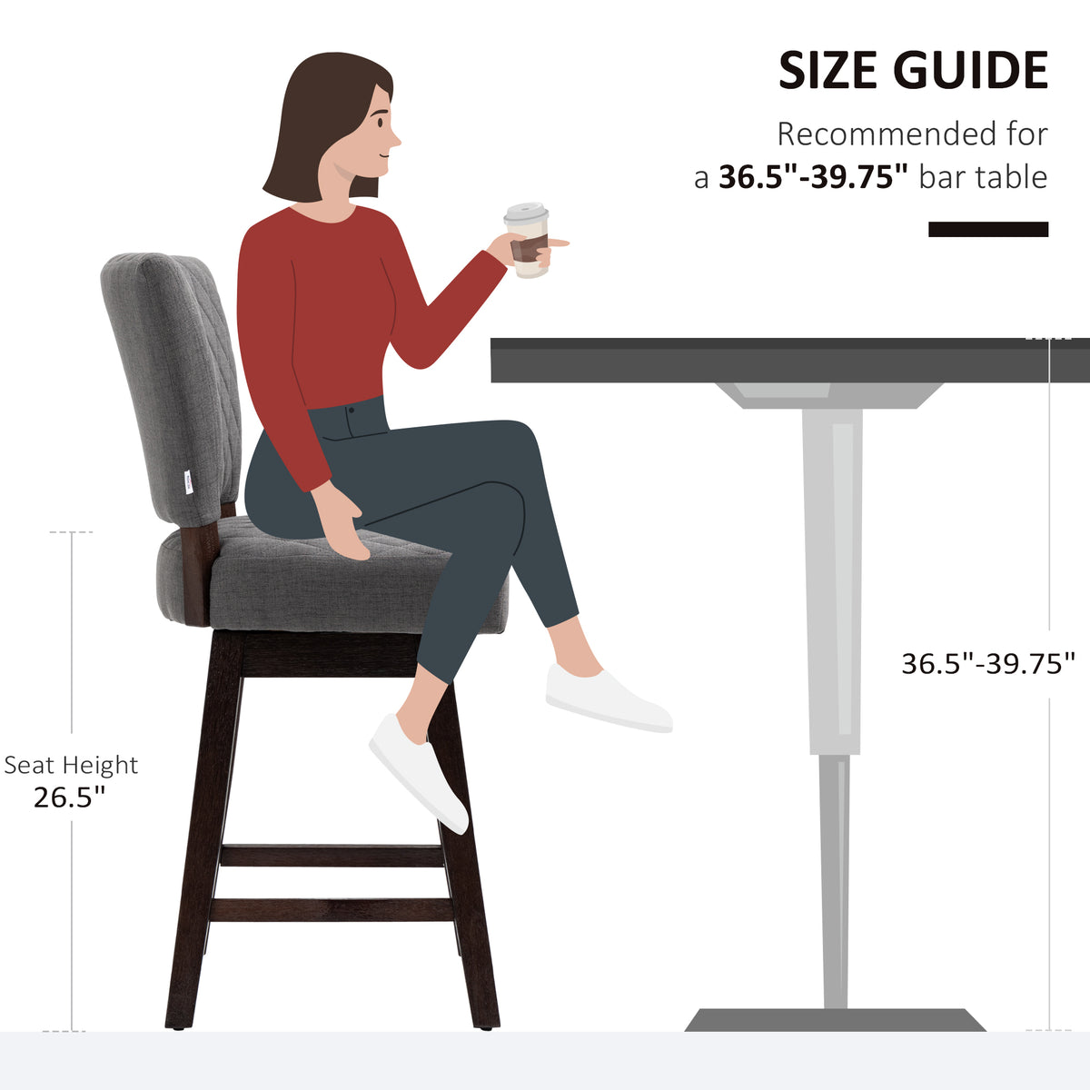 2 Pieces Swivel Bar Stools, Counter Height Stools Set of 2 with Wood Legs and Footrests for Dining Room, Dark Grey