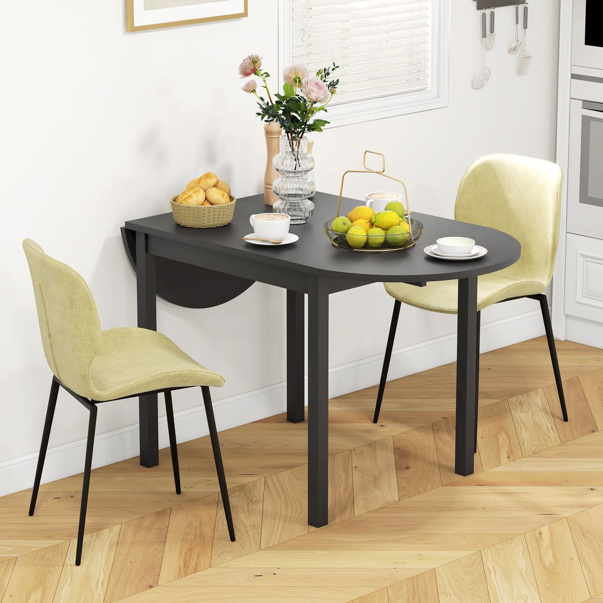 Solid Wood Kitchen Table, Drop Leaf Tables for Small Spaces, Folding Dining Table, Black – view 7