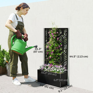 Metal Garden Bed with Trellis for Climbing Plants, Freestanding or Wall Mounted Flower Bed for Garden, Patio, Balcony