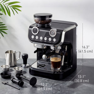 15 Bar Coffee Maker Espresso Machine with Grinder Milk Frother Stainless Steel Espresso Maker for Cappuccino Latte Black