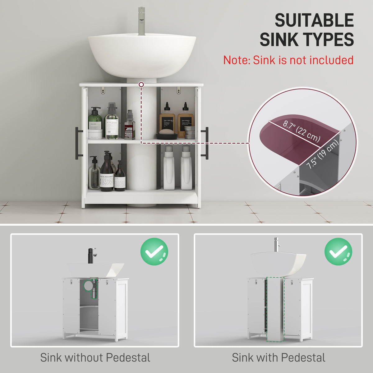 Farmhouse Pedestal Sink Storage Cabinet, Bathroom Under Sink Cabinet with 2 Barn Doors and Adjustable Shelf, White