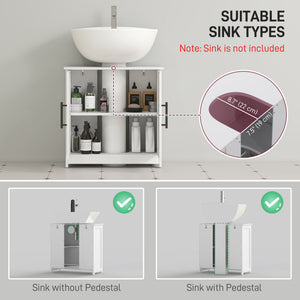 Farmhouse Pedestal Sink Storage Cabinet, Bathroom Under Sink Cabinet with 2 Barn Doors and Adjustable Shelf, White