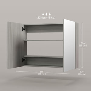 Bathroom Mirror Cabinet, Wall-Mounted Storage Organizer with Double Doors, Adjustable Shelf, White – view 9