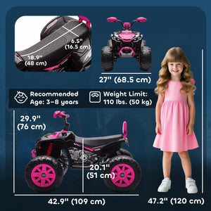 Qaba 2-Seater All-Terrain 4 Wheeler, 24V Kids ATV Ride-On, Electric Quad Car with Dual Motor, for Boys and Girls