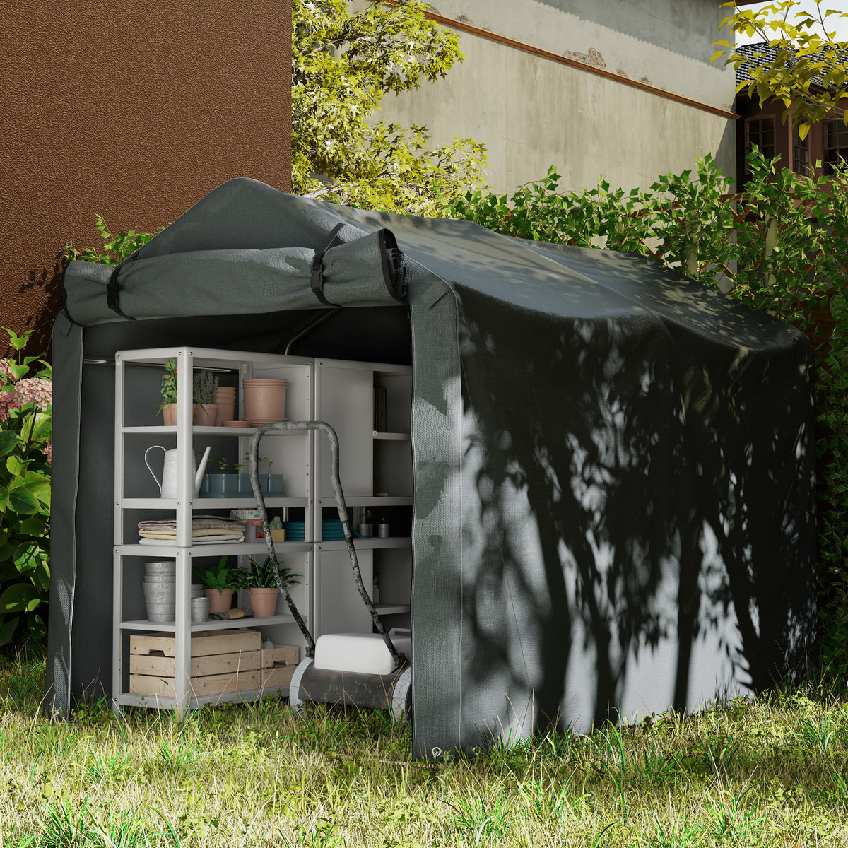 Outdoor Storage Shed, UV Resistant Bike Tent with Roll-up Zipper Door, Portable Shed for Bike, Motorcycle – view 13