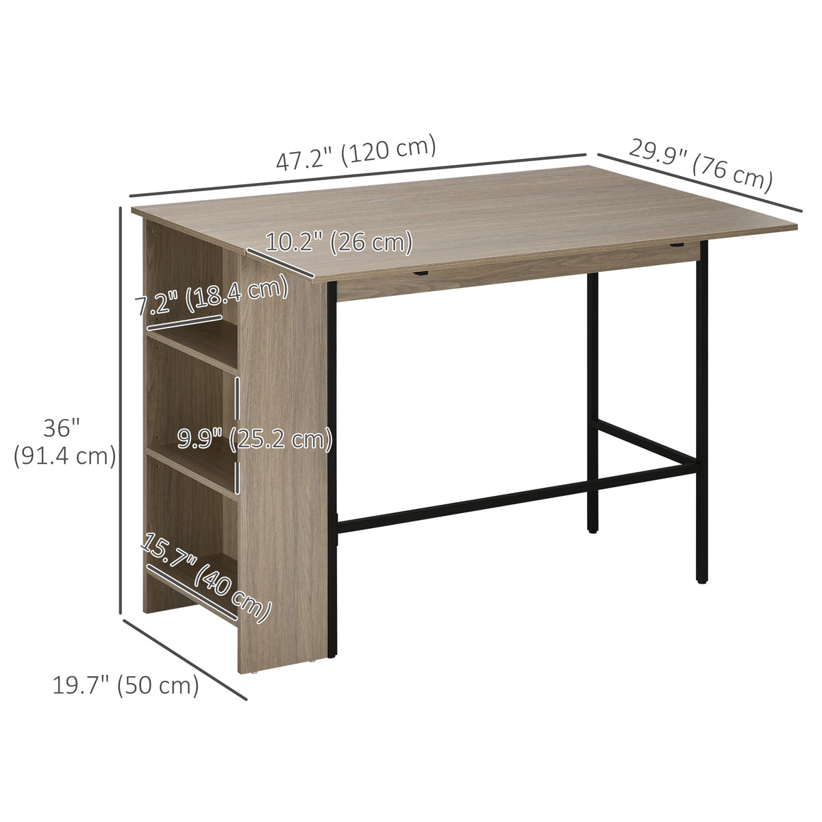 Counter Height Table with Drop Leaf, Extendable Bar Table with Adjustable Storage Shelf, Light Grey – view 2