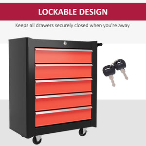 5 Drawer Roller Tool Chest, Lockable Toolbox, Storage Organizer with Handle for Workshop Mechanics Garage – view 6