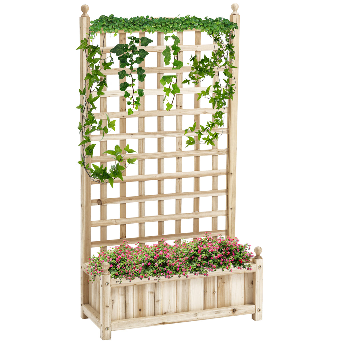 Raised Garden Bed with Trellis, Wood Planter Box for Garden, Free Standing Flower Bed – view 2