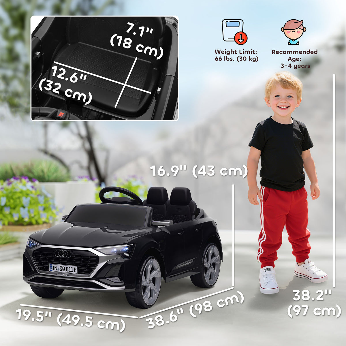 Qaba 12V Battery Powered Kids Electric Car, Audi Q8 etron Sportback Licensed Ride on Car w/ Remote Control