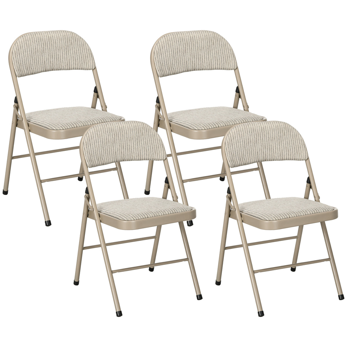 Set of 4 Metal Foldable Chairs, Linen Fabric Padded Folding Chairs with Cushion Seat and Open Back for Indoor, Beige