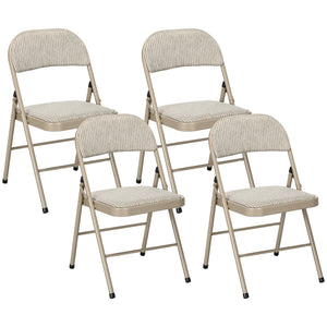 Set of 4 Metal Foldable Chairs, Linen Fabric Padded Folding Chairs with Cushion Seat and Open Back for Indoor, Beige