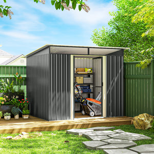 8.5' x 6' Small Gardening Shed Lockable Steel Utility Storage Outdoor Backyard Garden for Gardeners, Grey – view 14