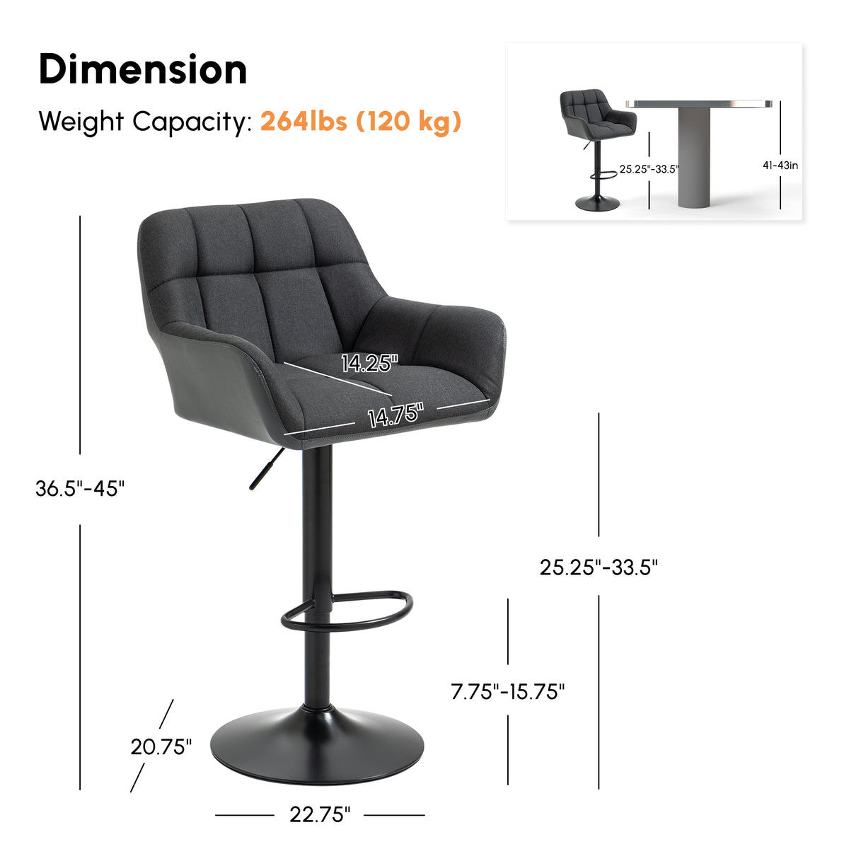 Swivel Barstools Set of 2 Adjustable Bar Stools with Footrest Armrests and PU Leather Back for Dining Room – view 10