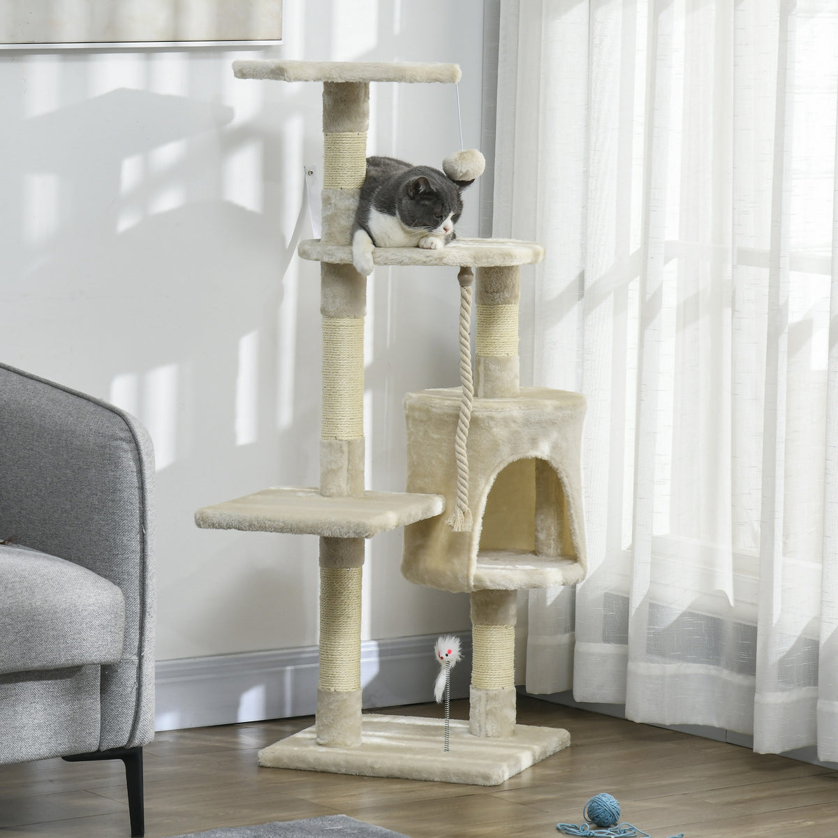 46" Scratching Cat Tree Multi Level Activity Center Kitty Condo Furniture Post Beige