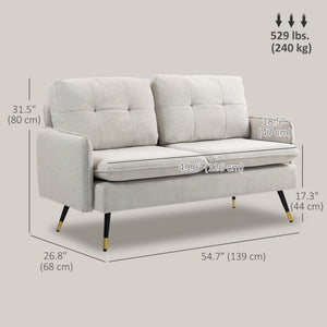 55" Loveseat Sofa, Linen Love Seat w/ S spring, Steel Legs and Button Tufting, Small Couch for Living Room – view 9