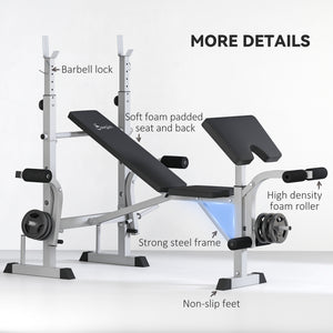 Soozier Bench Press Set Adjustable Weight Bench with Squat Rack, Preacher Curl Pad, Leg Developer and Weight Storage