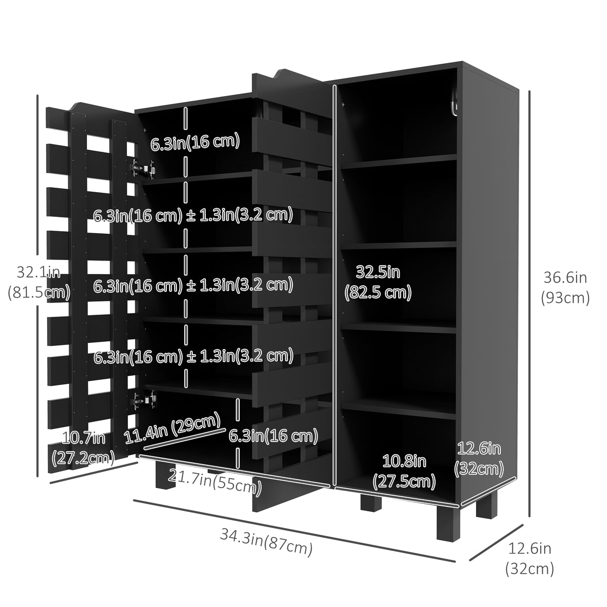 Shoe Cabinet, 21 Pair Shoe Storage Cabinet Organizer with 5-tier Double Door Cupboard and 5-tier Open – view 9
