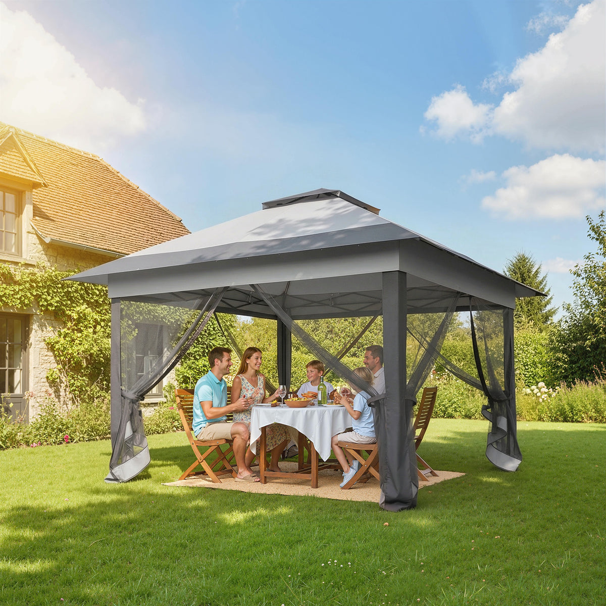 12' x 12' Foldable Pop-up Party Tent Instant Canopy Sun Shade Gazebo Shelter with Steel Frame, Dark Grey – view 7