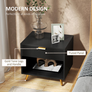 Nightstand with Fluted Panel, Bedside Table with Drawer and Open Compartment – view 3
