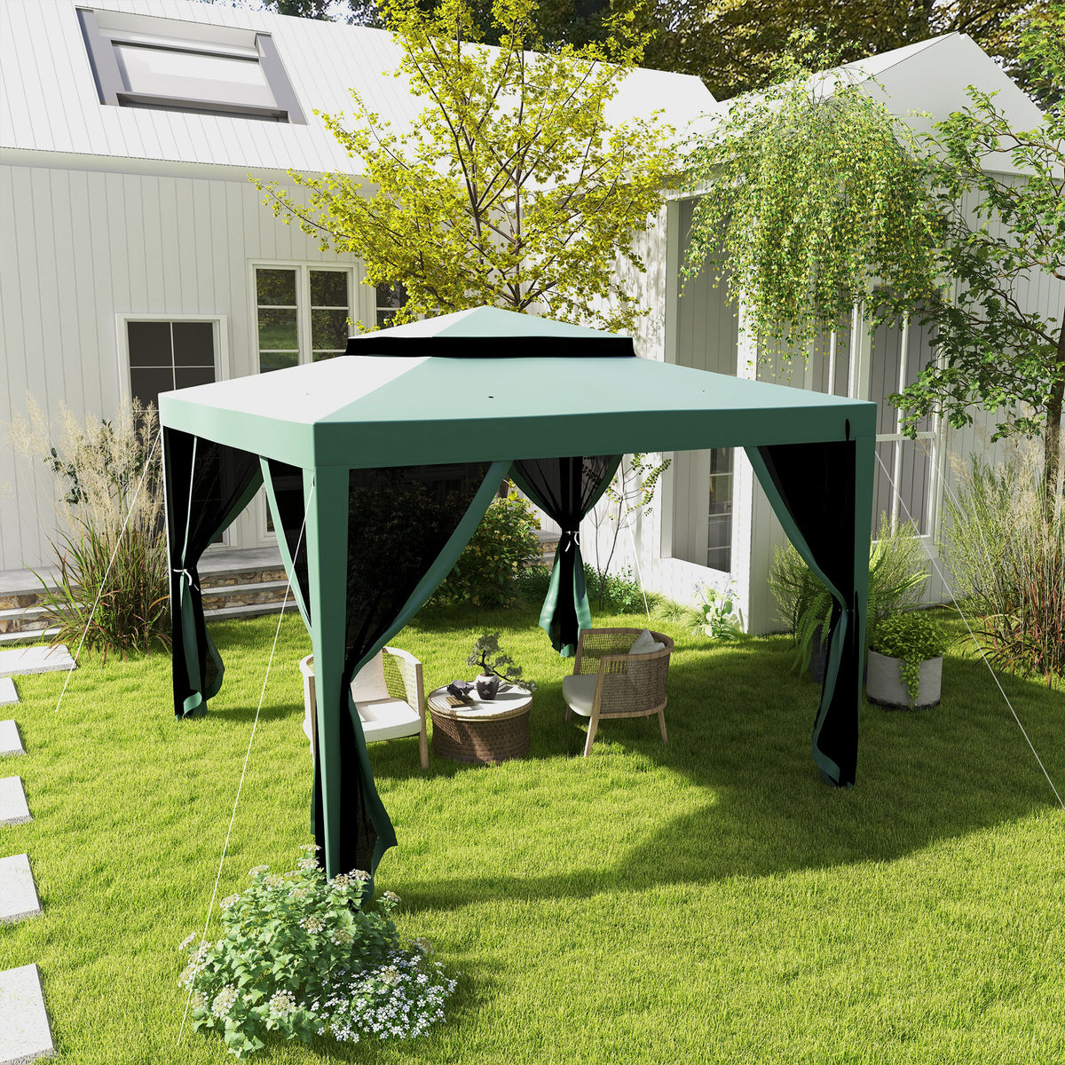 10' x 10' Outdoor Canopy Tent Party Tent with Mesh Netting and Double Tier Roof for Backyard, Garden – view 28