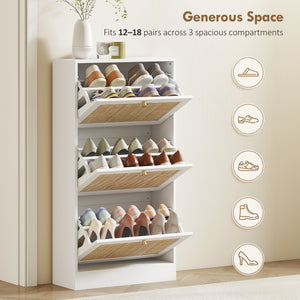 Rattan Shoe Storage Cabinet with 3 Flip Drawers and Adjustable Shelves, Entryway Shoe Cabinet for 18 Pairs – view 17