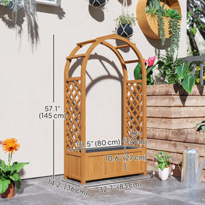 Wooden Raised Garden Bed with Arch Trellis, 33" x 14" x 57" Raised Planter Box with Drainage Holes, Trellis Planter for Vine Climbing Plants