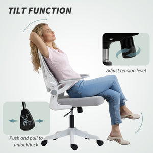 Ergonomic Office Chair, Swivel Desk Chair with Adjustable Lumbar Support and Height, Flip-up Armrests, Wheels, Grey