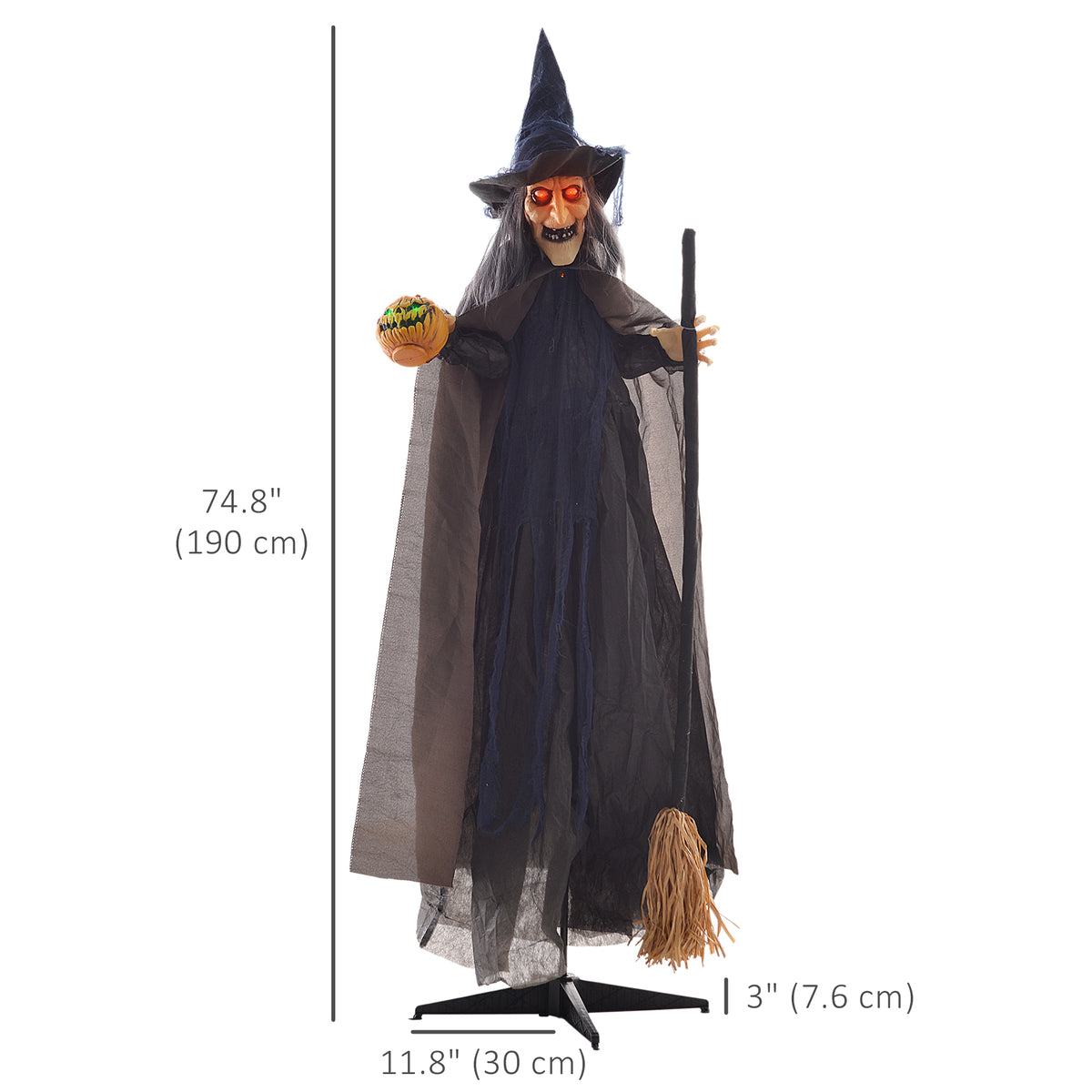 6.2' Life Size Decoration Animatronic Witch w/ Broomstick Outdoor Halloween, Sound & Motion Activated w/ Light Up Eyes
