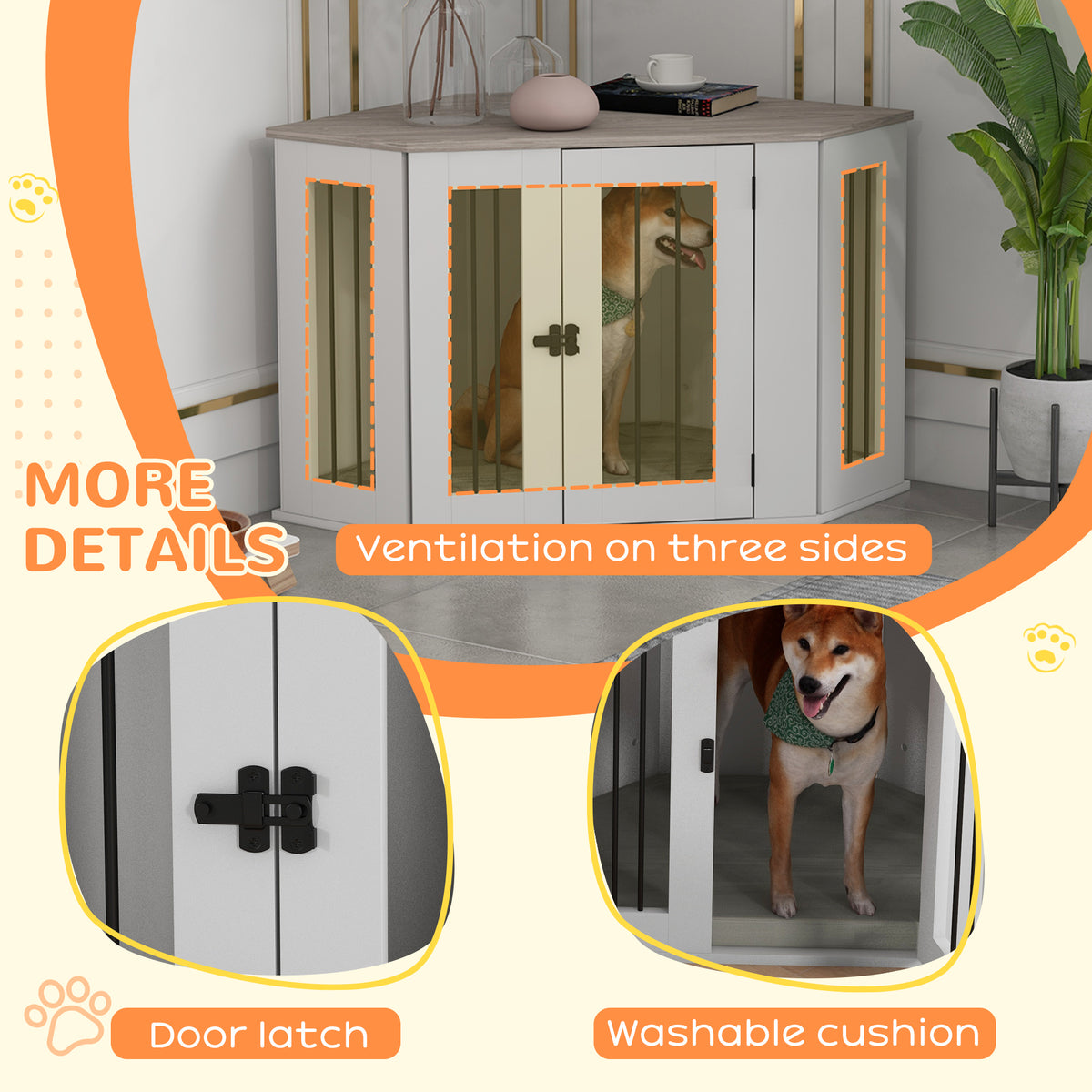 Dog Crate Furniture with Cushion, 41 Inch Corner Design Dog Crate End Table for Medium Dogs, Multi Colour