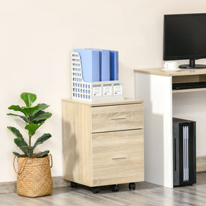 Mobile Filing Cabinet, Vertical File Cabinet with 2 Drawers, Wheels, for Letter or A4 File, Natural