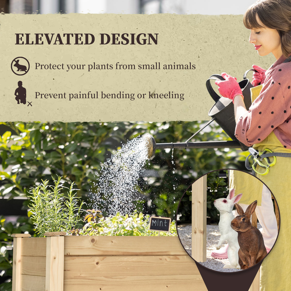 34"x18"x30" Wooden Raised Garden Bed, Elevated Planter Box with Legs, Drainage Holes, Inner Bag for Garden – view 9