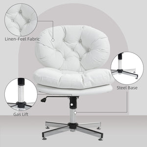 Computer Desk Chair, Armless Office Chair with Wide Padded Seat and Adjustable Height, Cream White – view 40
