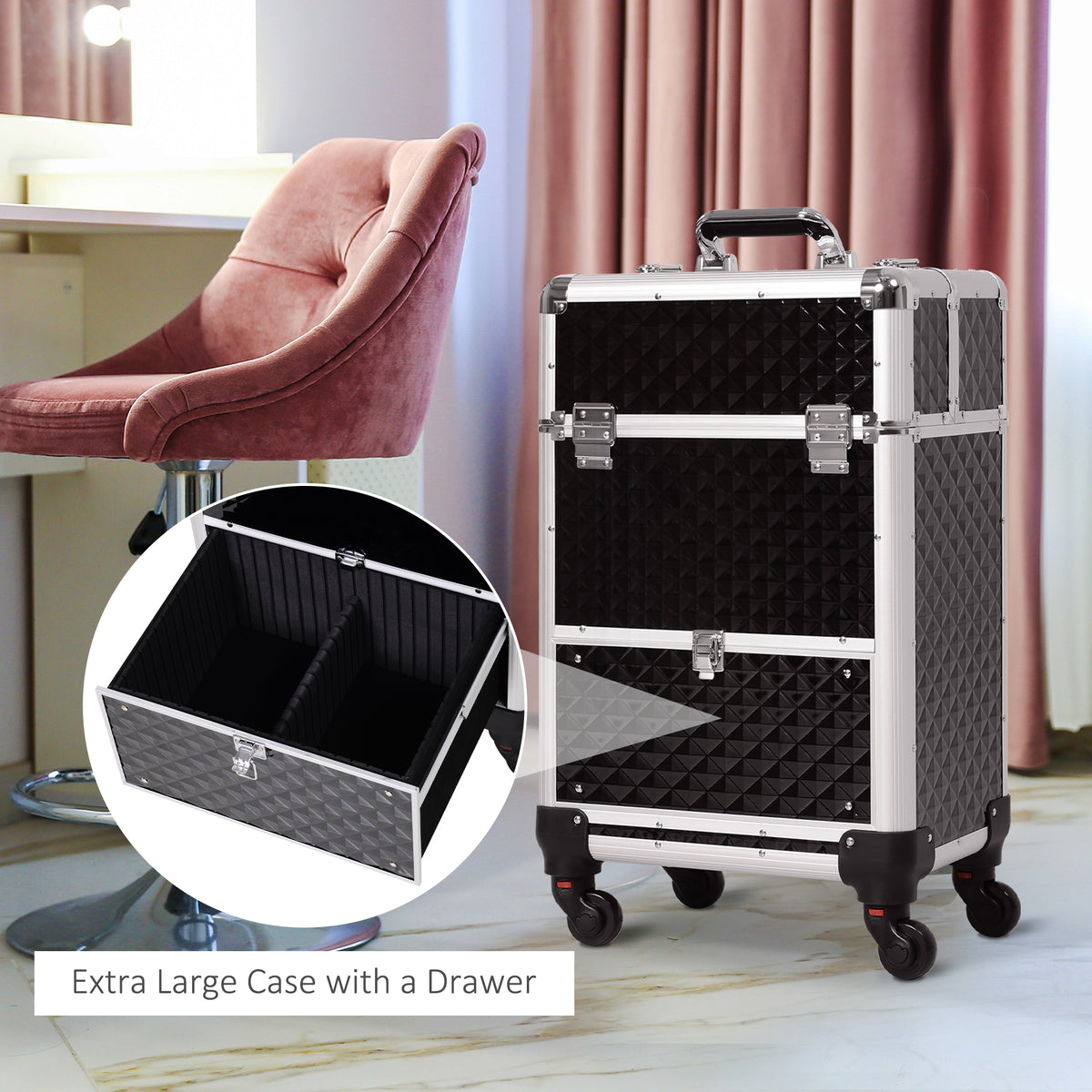 Portable Aluminum Makeup Train Cases, Rolling Makeup Case – view 5