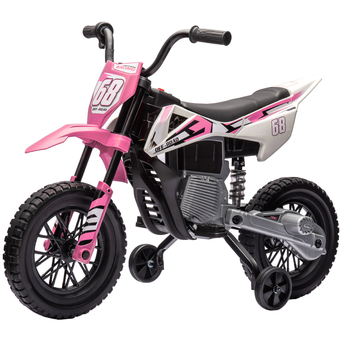 Qaba 12V Kids Dirt Bike, Electric Motorcycle with Twist Grip Throttle, Training Wheels, Rear Suspension & Music