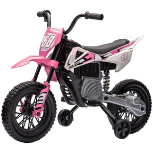 Qaba 12V Kids Dirt Bike, Electric Motorcycle with Twist Grip Throttle, Training Wheels, Rear Suspension & Music