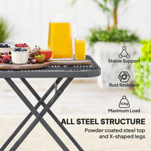 27.5" Square Outdoor Patio Table, Outdoor Folding Table with Grid Rattan-Like Top for Camping, Picnic, Black – view 12