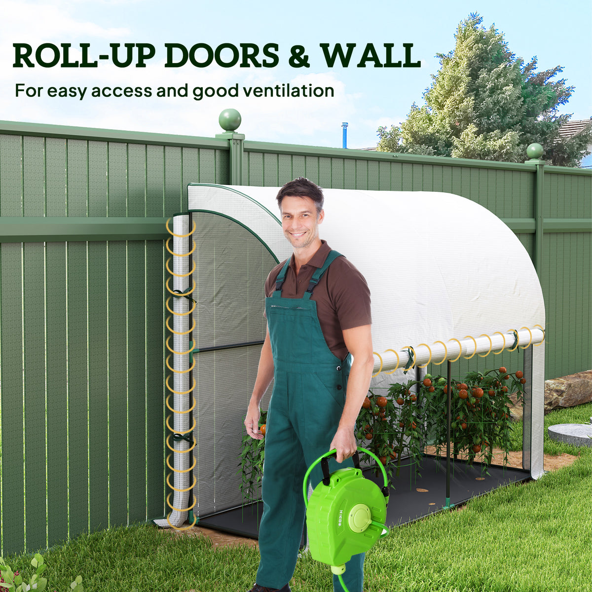 Walk-in Lean-to Greenhouse, Outdoor Gardening Green House with Zipper Roll-up Doors and Window – view 5