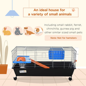 Small Animal Cage, Rolling Bunny Cage, Guinea Pig Cage with Food Dish, Water Bottle, Hay Feeder, Platform – view 3