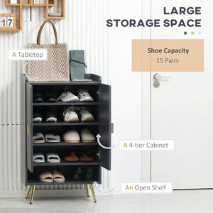 Entryway Shoe Storage Cabinet, Narrow Shoe Cabinet with Adjustable Shelves and Open Shelf for 15 Pairs of – view 3