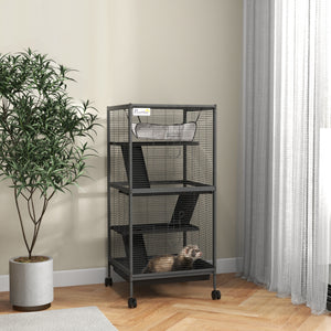 4-Tier Rolling Small Animal Cage, Deluxe Ferret Cage for Mink Chinchilla Kitten Rabbit