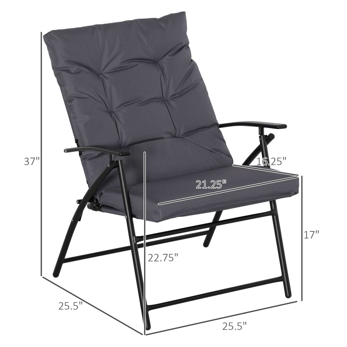Set of 2 Outdoor Folding Chairs with Adjustable Backrest, Padded Camping Chairs for Outdoor Events, Grey – view 2