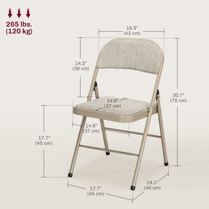 Set of 6 Metal Foldable Chairs, Faux Linen Padded Folding Chairs with Cushion Seat and Open Back for Indoor, Beige