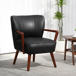 Accent Chair, Modern Armchair, Faux Leather Upholstered Living Room Chair with Wood Legs and Wide Padded – view 7