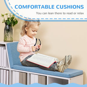 Multi-Purpose Bookshelf with 5 Cubes, 5-Cubby Bookcase with Cushioned Reading Nook and Storage Shelves, Blue – view 5