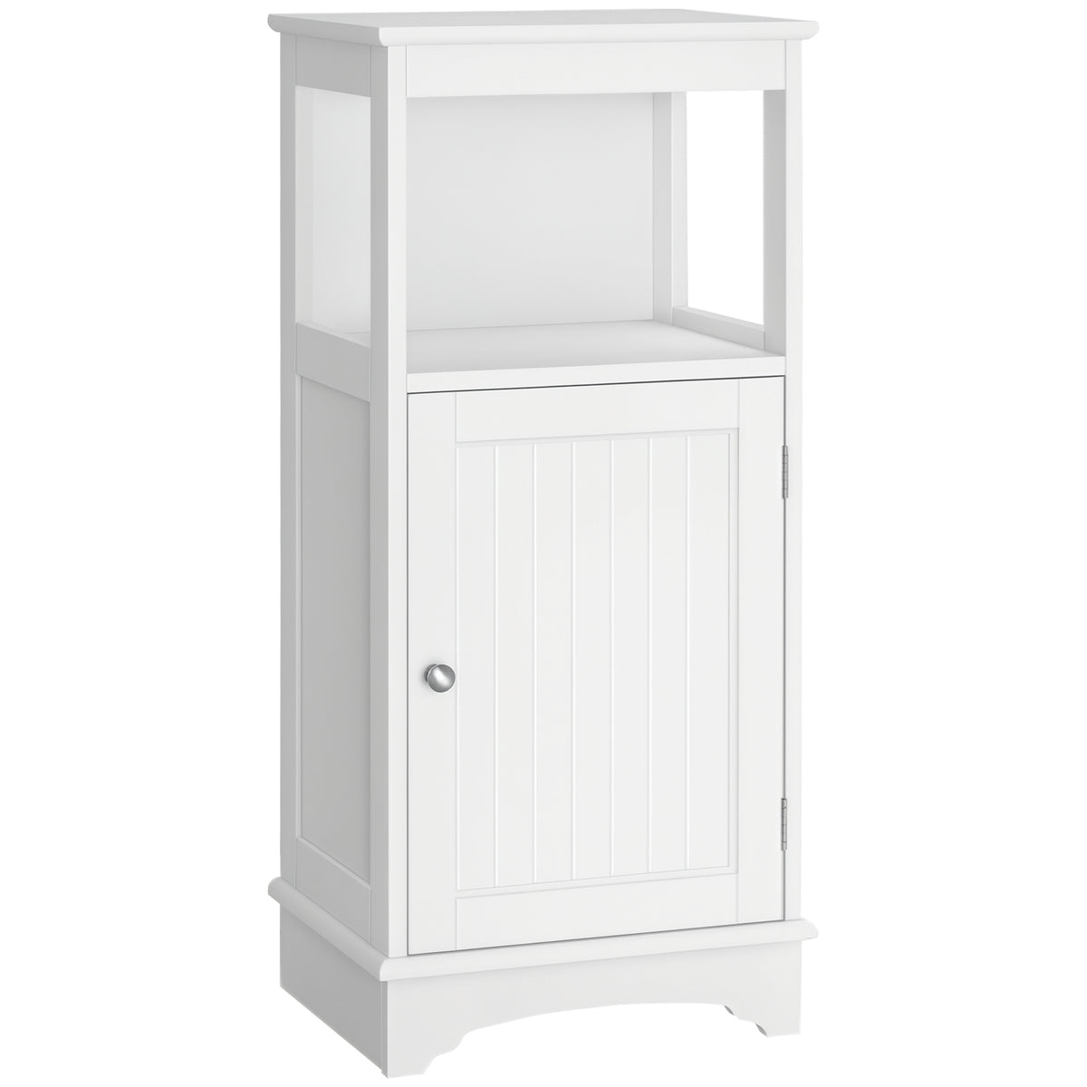 Modern Bathroom Floor Cabinet with Open Shelf, Freestanding Storage Organizer Unit with Single Door for Home Office, Living Room, White