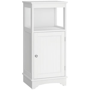 Modern Bathroom Floor Cabinet with Open Shelf, Freestanding Storage Organizer Unit with Single Door for Home Office, Living Room, White